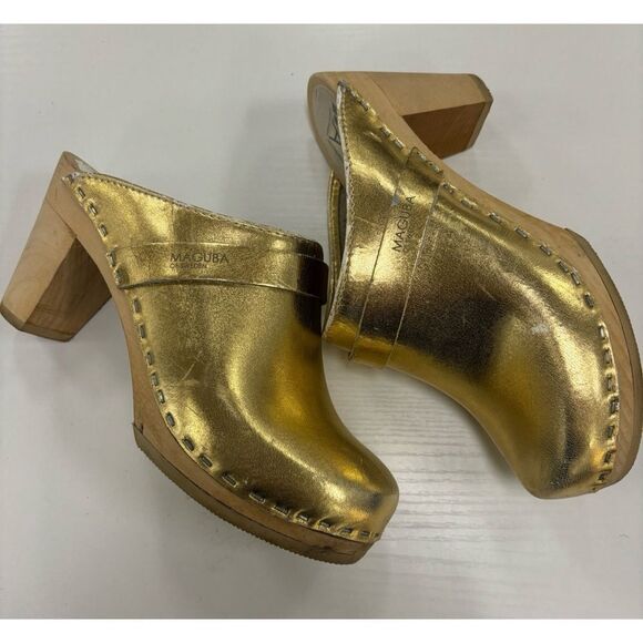 Rare Maguba Swedish Clogs Stockholm Gold Size US Womens 6 / EU 36 - Picture 1 of 8
